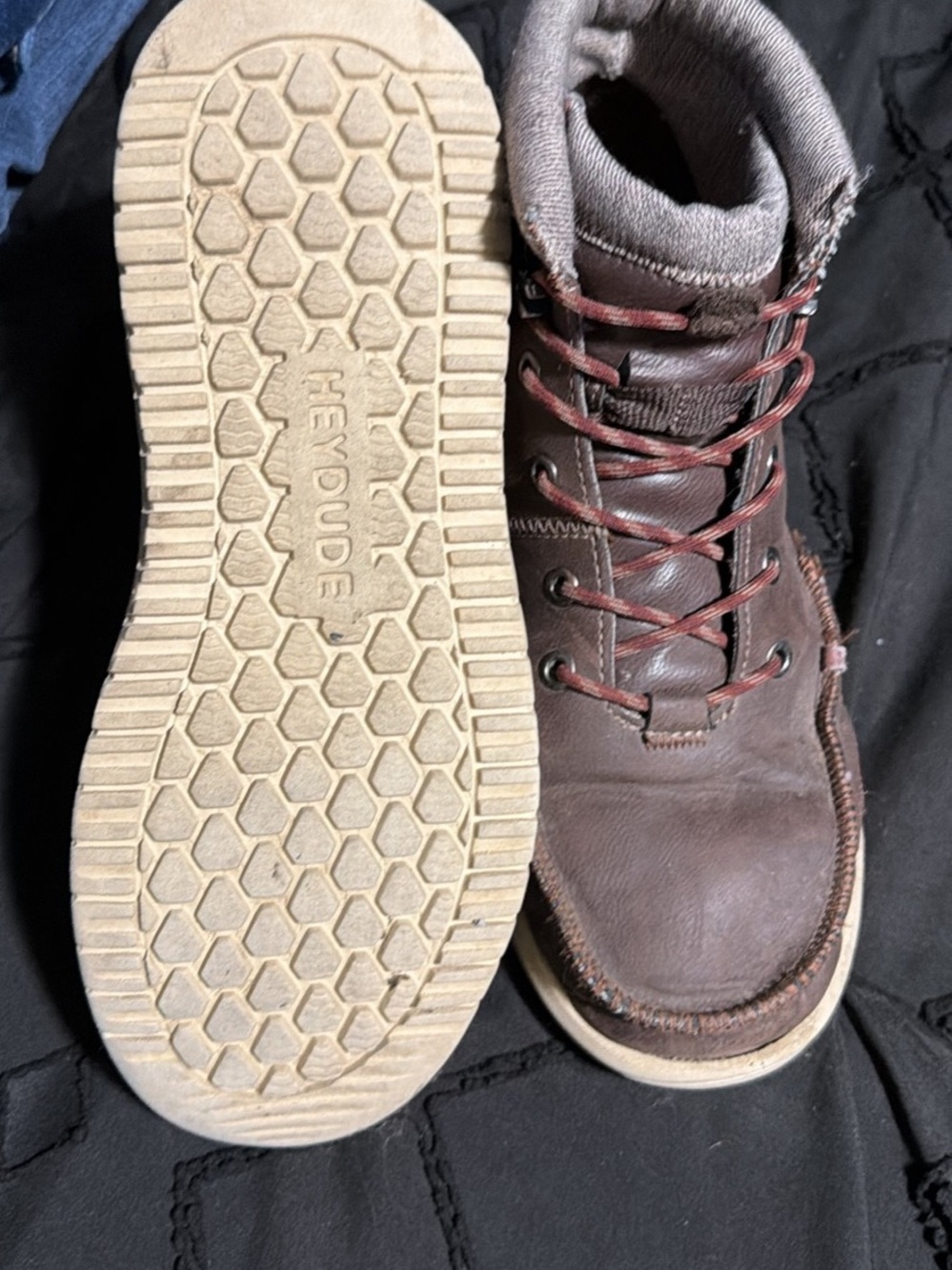 Hey Dude kids Dark Brown Leather Lace-Up Boot with Tan Sole